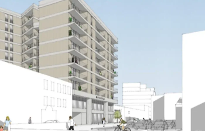 Architectural sketch of modern residential building design.